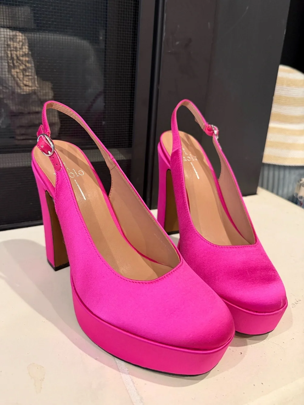 Linea Paolo Fabulous Hot Pink Satin Platform Slingback Pumps